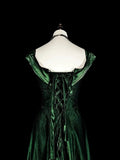 A Line Sweetheart Ruffles Long Evening Dress Green Velvet Prom Dresses SD2742