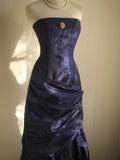 Mermaid Strapless Navy Blue Organza Long Evening Gowns Prom Dress SD2743