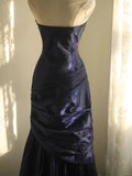 Mermaid Strapless Navy Blue Organza Long Evening Gowns Prom Dress SD2743