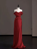 Mermaid Off The Shoulder Red Satin Long Evening Gowns Prom Dress SD2746