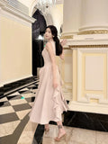 A Line Ruffles Ankle Length Pink Evening Dress Prom Dresses SD2751