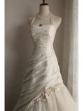 Mermaid Halter Satin Ivory Long Wedding Dress Bridal Dresses SD2758
