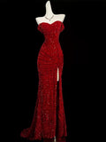 Mermaid Sweetheart Red Slit Sequin Long Evening Gowns Prom Dress HZ0628