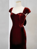 Mermaid Burgundy Velvet Slit Evening Dress Prom Dresses SD2771