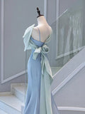 Mermaid Blue Satin Long Evening Dress Prom Dresses SD2772