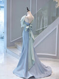 Mermaid Blue Satin Long Evening Dress Prom Dresses SD2772