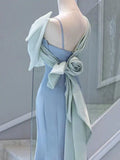 Mermaid Blue Satin Long Evening Dress Prom Dresses SD2772