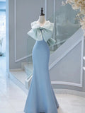 Mermaid Blue Satin Long Evening Dress Prom Dresses SD2772