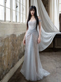 Mermaid Off The Shoulder Silver Sequin Evening Dress Prom Dresses SD2774