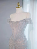 Mermaid Off The Shoulder Silver Sequin Evening Dress Prom Dresses SD2774