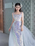 Mermaid Square Neckline Sequin Long Evening Dress Prom Dresses SD2775