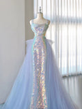 Mermaid Square Neckline Sequin Long Evening Dress Prom Dresses SD2775