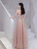 A Line Sweetheart Pink Sequin Long Length Evening Dress Prom Dresses SD2776