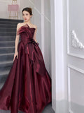 Ball Gown Strapless Burgundy Organza Long Length Evening Dress Prom Dresses SD2778