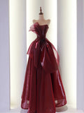 Ball Gown Strapless Burgundy Organza Long Length Evening Dress Prom Dresses SD2778