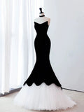 Mermaid Sweetheart Neckline Black Tulle Long Evening Dress Prom Dresses SD2779