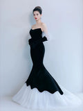 Mermaid Sweetheart Neckline Black Tulle Long Evening Dress Prom Dresses SD2779