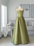 Ball Gown Straps Sage Green Satin Long Length Evening Dress Prom Dresses SD2781