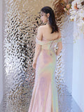 Mermaid Off The Shoulder Pink Sequin Long Evening Dress Prom Dresses SD2782