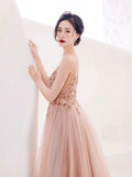 A line Spaghetti Straps Tulle Long Length Evening Dress Prom Dresses SD2783