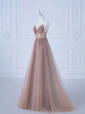 A line Spaghetti Straps Tulle Long Length Evening Dress Prom Dresses SD2783