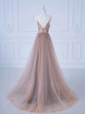A line Spaghetti Straps Tulle Long Length Evening Dress Prom Dresses SD2783