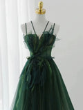 Ball Gown Spaghetti Straps Tulle Green Long Length Evening Dress Prom Dresses SD2785
