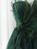 Ball Gown Spaghetti Straps Tulle Green Long Length Evening Dress Prom Dresses SD2785