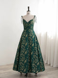 Ball Gown Spaghetti Straps Satin Green Long Length Evening Dress Prom Dresses SD2787