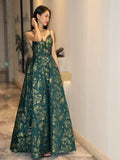 Ball Gown Spaghetti Straps Satin Green Long Length Evening Dress Prom Dresses SD2787