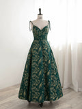 Ball Gown Spaghetti Straps Satin Green Long Length Evening Dress Prom Dresses SD2787