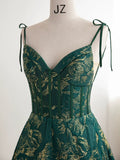 Ball Gown Spaghetti Straps Satin Green Long Length Evening Dress Prom Dresses SD2787