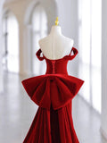 Mermaid Off The Shoulder Burgundy Satin Long Evening Dress Prom Dresses SD2788