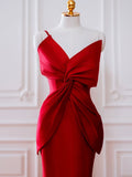 Mermaid One Shoulder Red Satin Long Evening Dress Prom Dresses SD2791