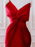 Mermaid One Shoulder Red Satin Long Evening Dress Prom Dresses SD2791