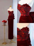 Mermaid Sweetheart Wine Red Velvet Long Evening Dress Prom Dresses SD2794
