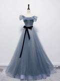 Ball Gown Off The Shoulder Blue Tulle Long Prom Gown Fairy Prom Dresses SD2798 HZ0628