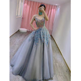 Balll Gown Sweetheart Blue Sequin Tulle Long Evening Dress Prom Dresses SD2799