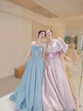 Balll Gown Sweetheart Blue Satin Long Evening Dress Prom Dresses SD2800