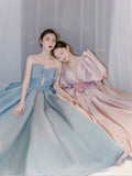 Balll Gown Sweetheart Blue Satin Long Evening Dress Prom Dresses SD2800