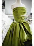 Balll Gown Strapless Green Satin Ruffles Long Evening Dress Prom Dresses SD2803