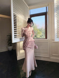 Mermaid Spaghetti Straps Pink Long Evening Dress Prom Dresses SD2804