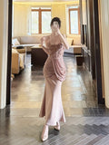 Mermaid Spaghetti Straps Pink Long Evening Dress Prom Dresses SD2804