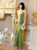 Mermaid Spaghetti Straps Green Long Evening Dress Prom Dresses SD2809