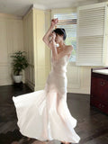 Mermaid Spaghetti Straps White Long Evening Dress Prom Dresses SD2813