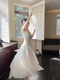 A Line Square Neckline White Ankle Length Evening Dress Prom Dresses SD2815