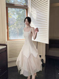 A Line Square Neckline White Ankle Length Evening Dress Prom Dresses SD2815