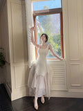 A Line Square Neckline White Ankle Length Evening Dress Prom Dresses SD2815