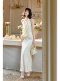 Mermaid Halter Ruffles Long Evening Dress White Prom Dresses SD2816