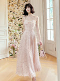 A Line Spaghetti Straps Pink Ankle Length Evening Dress Prom Dresses SD2817